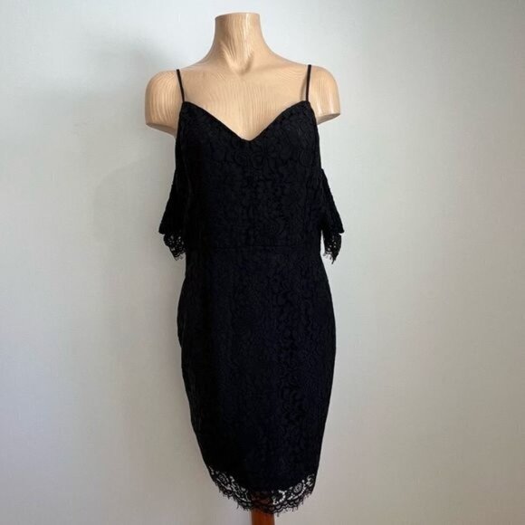 Dynamite Women’s Medium Black Lace Embellished Midi Cold Shoulder Dress - Picture 1 of 11